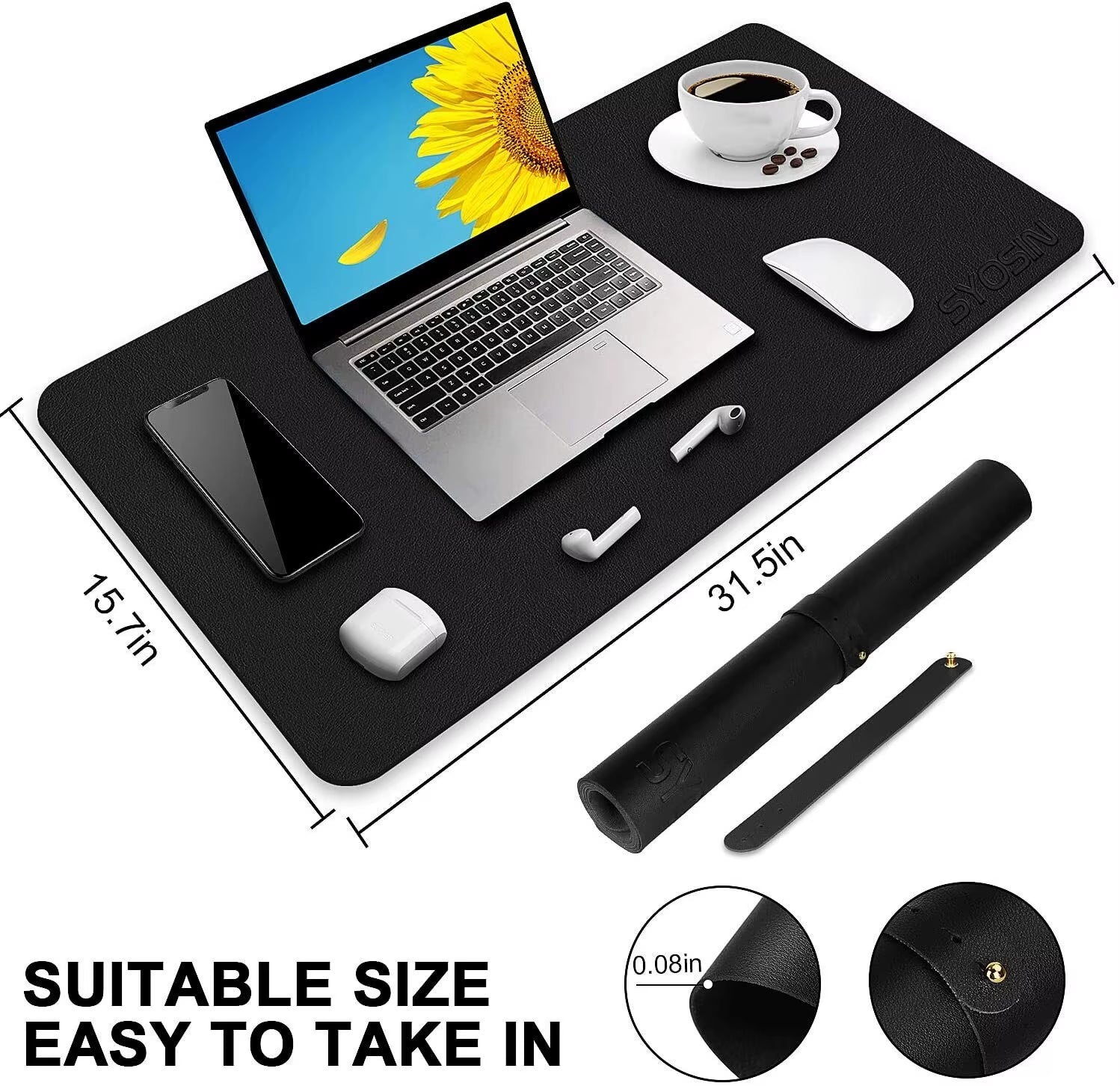 Large Waterproof PU Leather Mouse Pad - 80x40 cm Office Desk Mat and Laptop Protector (Black)
