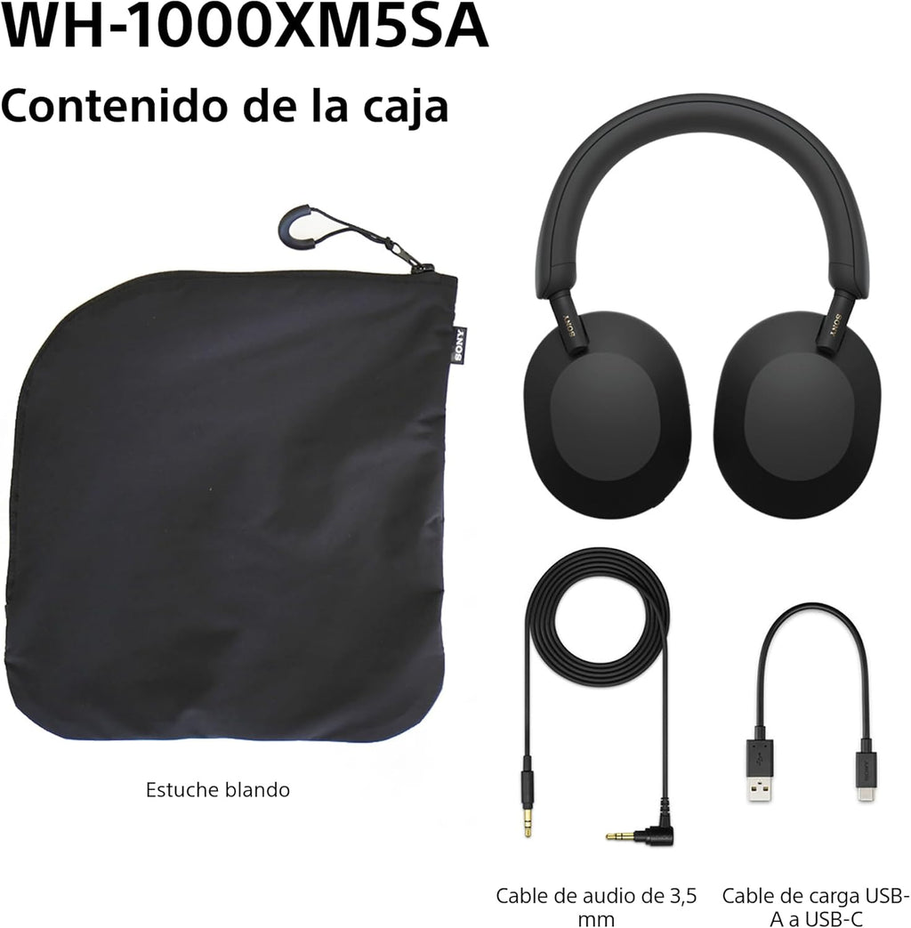 Sony WH-1000XM5SA Edición Especial Con Estuche Blando Auriculares Inalámbricos Premium Y Noise Cancelling, Bluetooth, Llamadas De Calidad, Hi-Res, Hasta 30 H De Batería, Negro