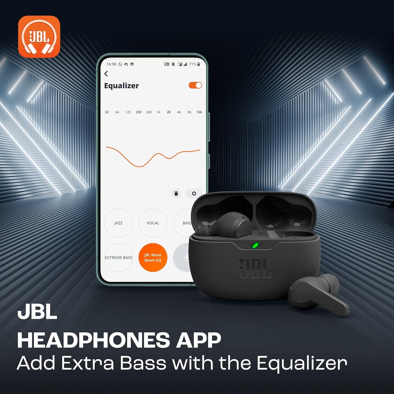 JBL Wave Beam, Auriculares Inalámbricos In-Ear, IP54 E IPX2, Manos Libres Y 32 Horas De Duración De La Batería, En Negro