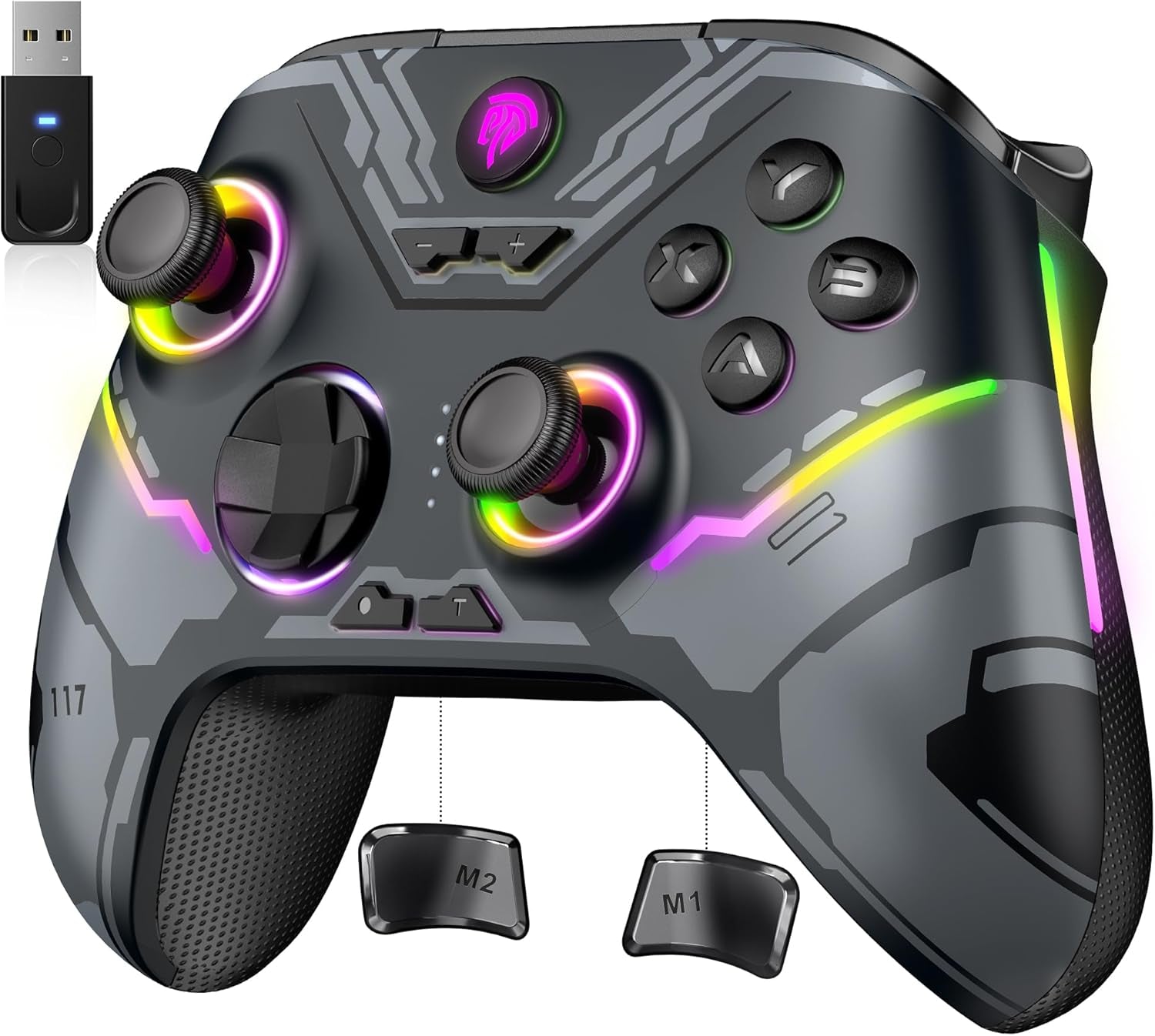 Easysmx X15 Mando PC Inalámbrico Con Luz RGB – Gamepad Hall Joystick Y Trigger – Regalo Ideal Para Amigos En Navidad O Cumpleaños – 1000Mah Batería Recargable Para Pc/Switch/Móvil/Tableta – Gris