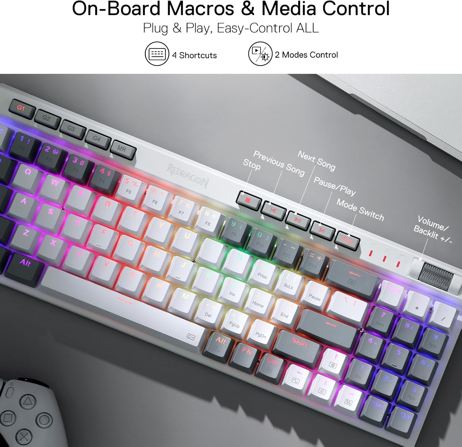 Redragon Teclado Mecánico K655 75% RGB Con Cable, Teclado Mecánico De Intercambio En Caliente De 78 Teclas Con Tablero De Cubierta De Aluminio, Mejorado Y Teclas Macro/Multimedia Integradas, US LAYOUT