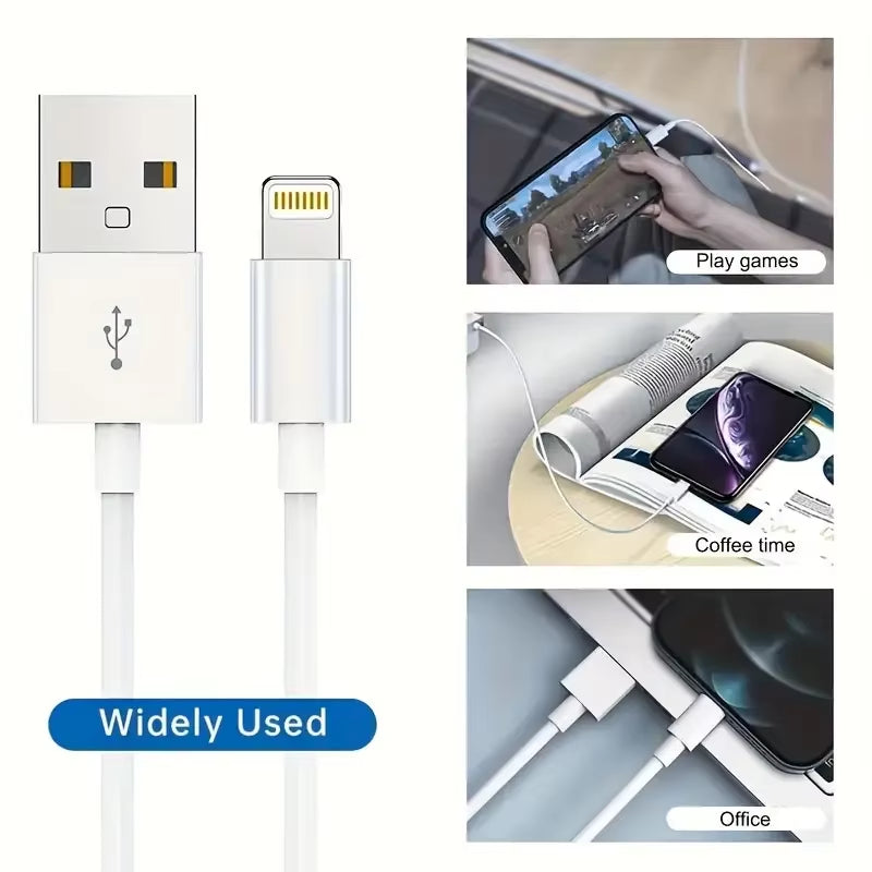 MFi Certified USB to Lightning TPE Fast Charging Cable for iPhone 14/13/12/11 Pro/X/8 and iPad - Available in 1M, 2M, and 3M (3PCS/5PCS) - White