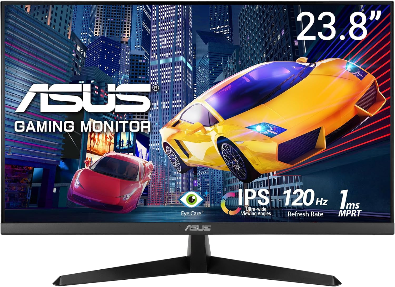 ASUS VY249HGR - Monitor Eye Care Gaming De 23,8" FHD (1920 X 1080), IPS, 120Hz(Oc), Smoothmotion, 1Ms (MPRT), Adaptive Sync, Eye Care Plus, Filtro De Luz Azul, Flicker Free, Tratamiento Antibacterial