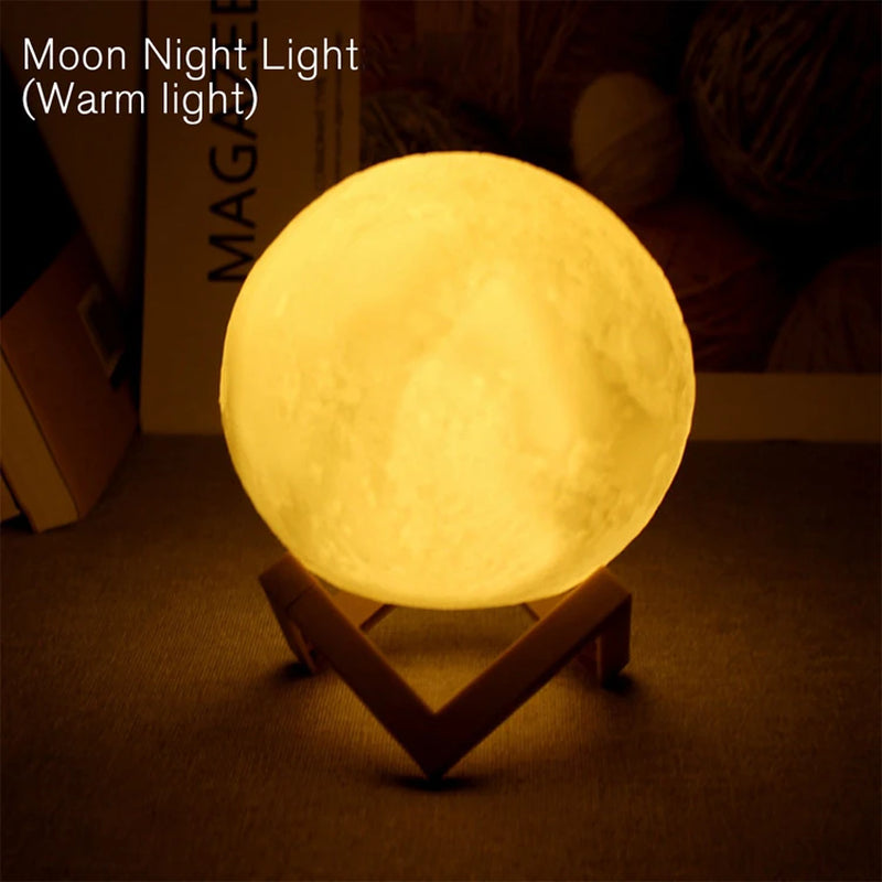 LED Moon Lamp Night Light with Stand - Battery Operated Starry Decor for Bedrooms and Children's Gifts