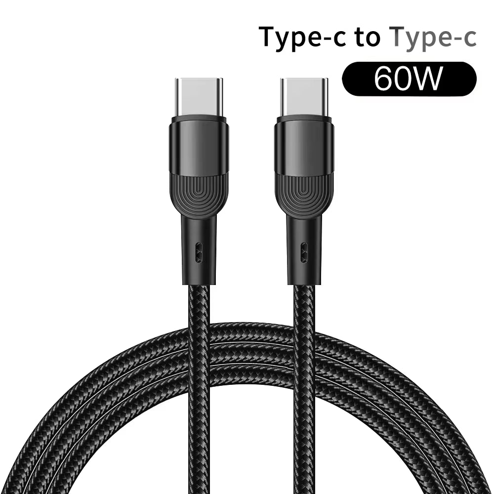 100W Fast Charging USB Type-C Data Cable, Braided for iPhone 15/16, Xiaomi, Huawei, and Samsung
