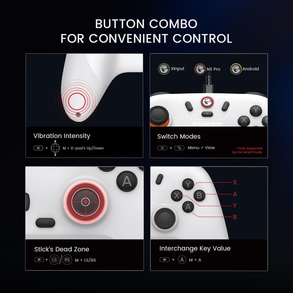 Gamesir Nova Lite Controlador Inalámbrico, Conectividad Tri-Modo, Joystick Gamepad Para PC Con Windows/Switch/Stem/Ios/Android, Con Disparador De Efecto Hall, Dualvibration, Turbo, Motion (Blanco)
