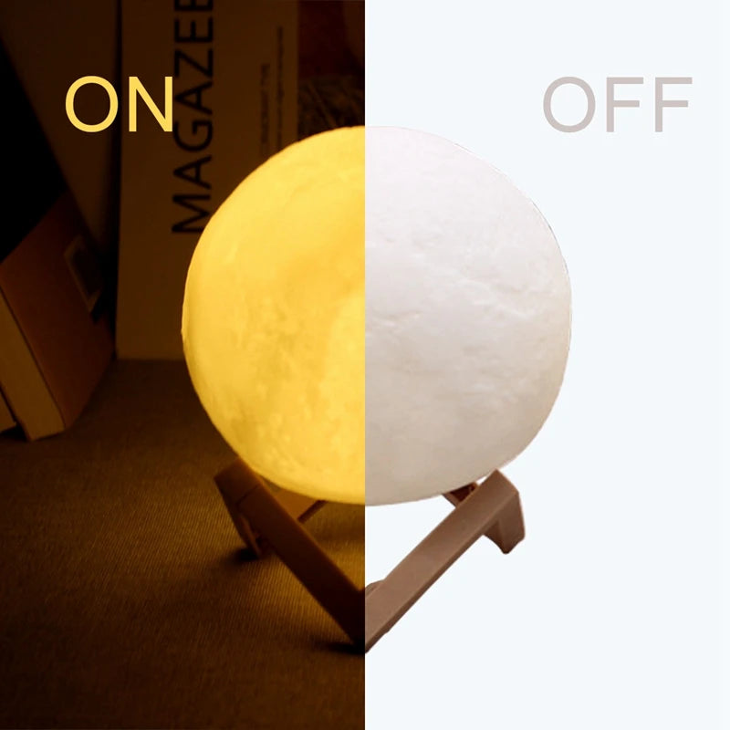LED Moon Lamp Night Light with Stand - Battery Operated Starry Decor for Bedrooms and Children's Gifts