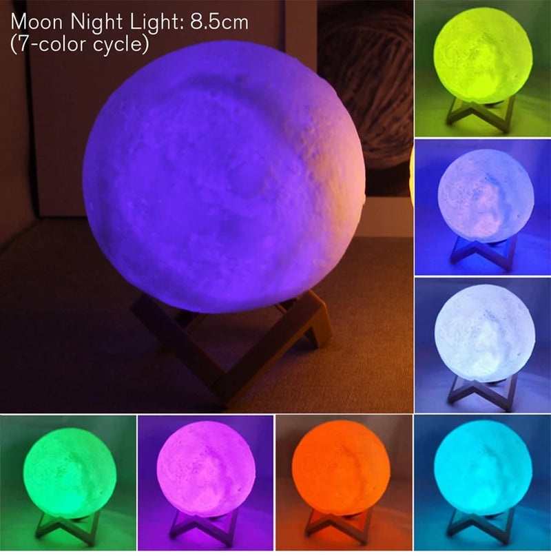 LED Moon Lamp Night Light with Stand - Battery Operated Starry Decor for Bedrooms and Children's Gifts