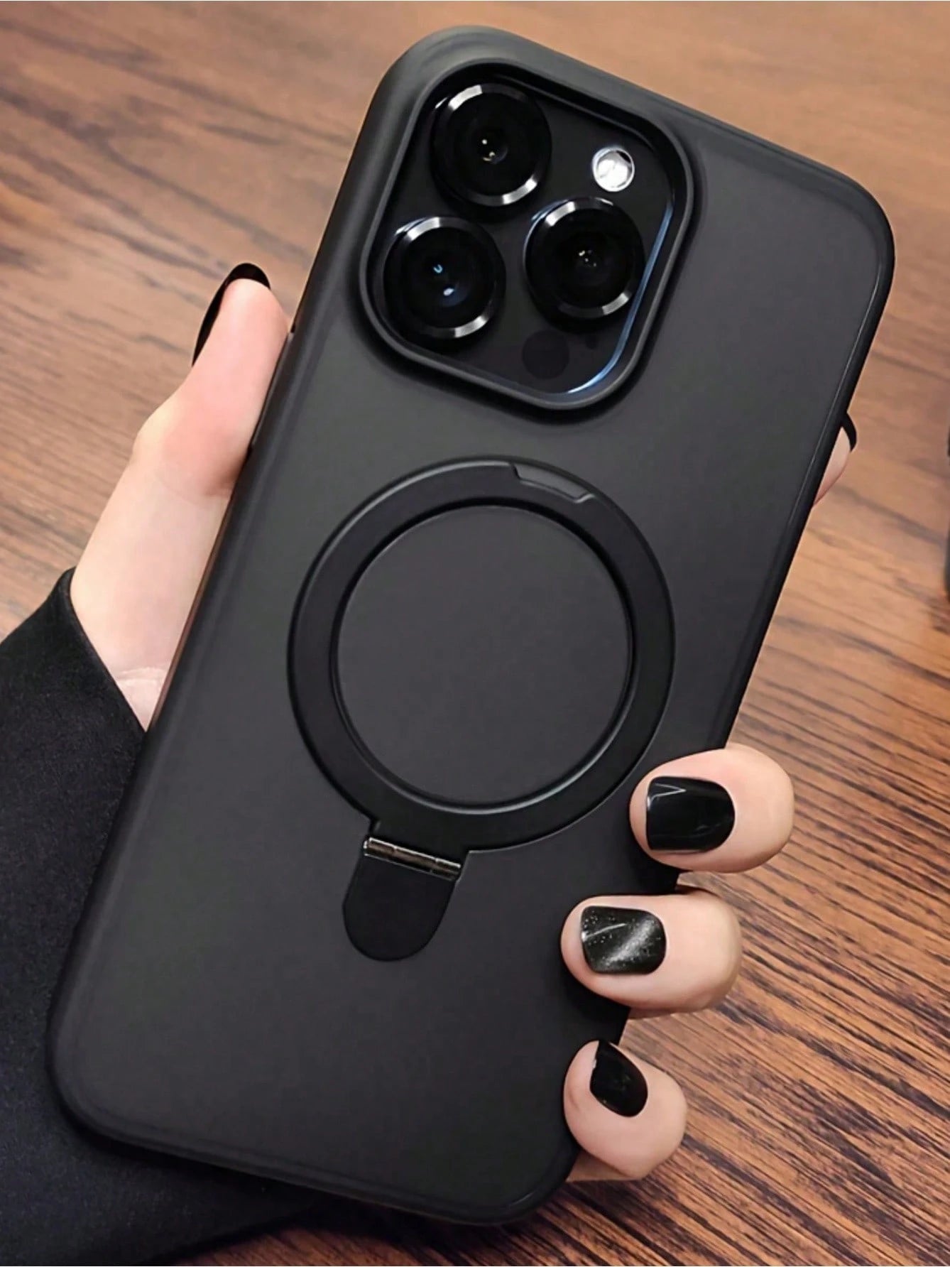 Phone Case Magnetic Ring Case for 13 Pro Max Case Compatible with Magsafe Kickstand Invisible Bracket Matte Frosted Shockproof Cute Cellphone Case for 13 Pro Max-6.7'' Black 1PC