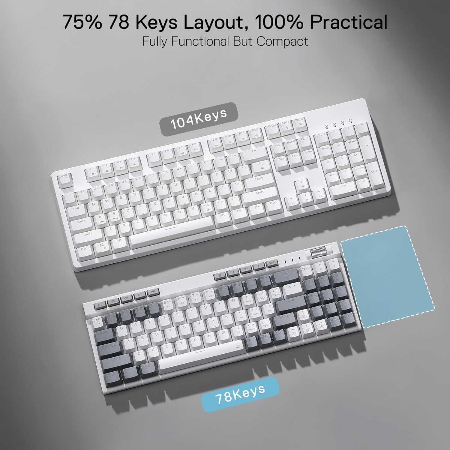 Redragon Teclado Mecánico K655 75% RGB Con Cable, Teclado Mecánico De Intercambio En Caliente De 78 Teclas Con Tablero De Cubierta De Aluminio, Mejorado Y Teclas Macro/Multimedia Integradas, US LAYOUT