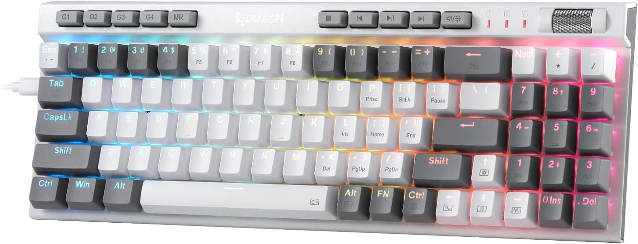 Redragon Teclado Mecánico K655 75% RGB Con Cable, Teclado Mecánico De Intercambio En Caliente De 78 Teclas Con Tablero De Cubierta De Aluminio, Mejorado Y Teclas Macro/Multimedia Integradas, US LAYOUT