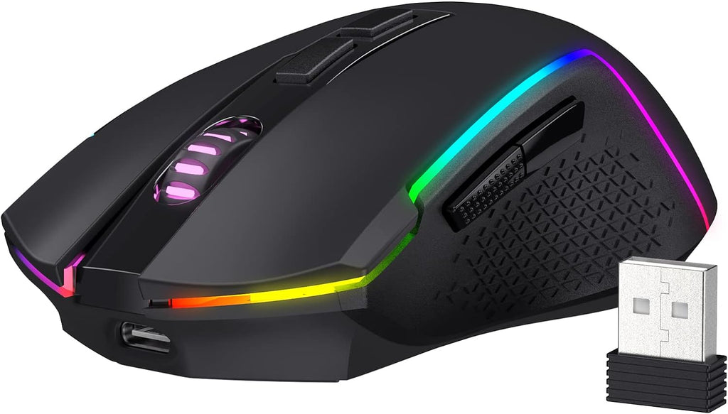Redragon M693 - Ratón Inalámbrico Para Juegos (8000 Dpi) Con Conexión De 3 Modos, BT E Inalámbrico 2.4G, 7 Botones Macro, Capacidad De Alimentación Duradera Y Retroiluminación RGB Para