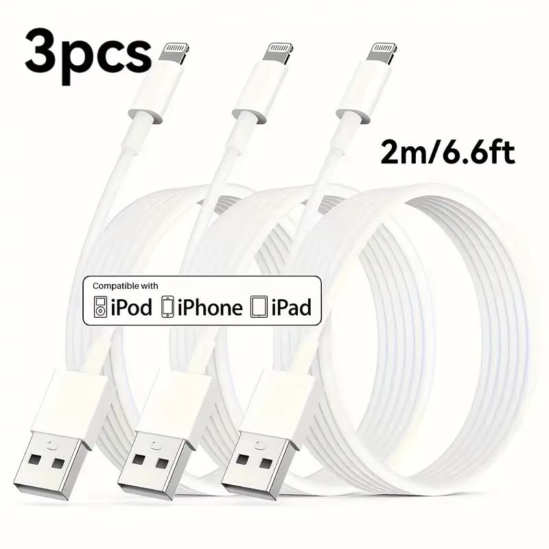 MFi Certified USB to Lightning TPE Fast Charging Cable for iPhone 14/13/12/11 Pro/X/8 and iPad - Available in 1M, 2M, and 3M (3PCS/5PCS) - White