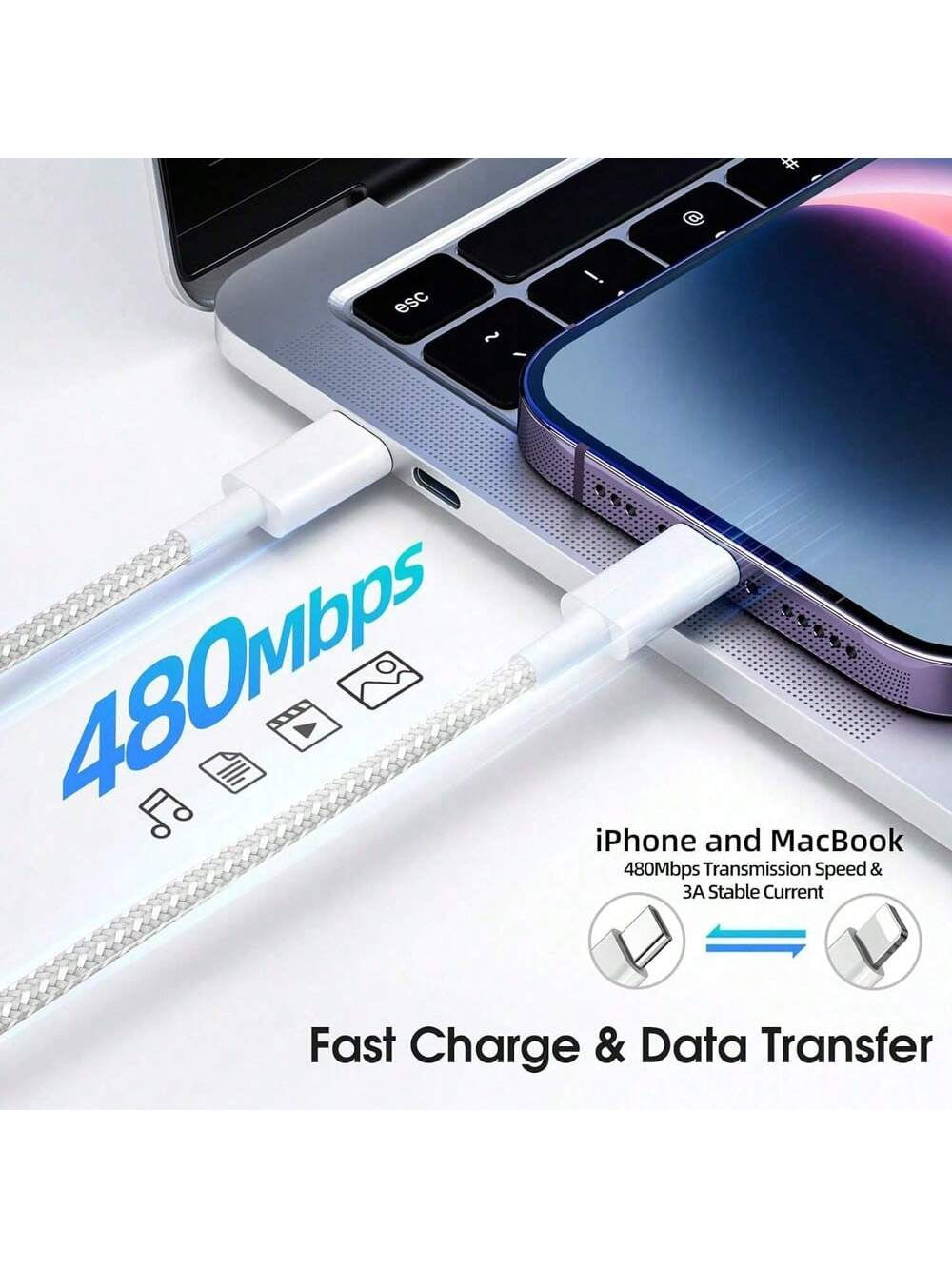  Fast Charge Braided Cable Compatible with Iphone 