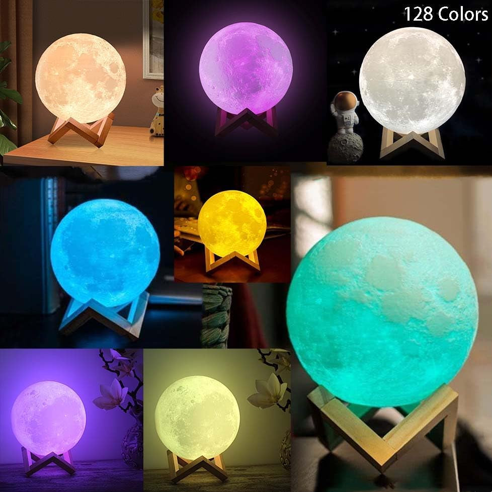 Lampara Luna Luna Lampara 2024 Actualización 16 Color Con Soporte De Madera/Lejano/Control Táctil Un Regalo Para Una Niña Chico Mujeres Novia Diámetro
