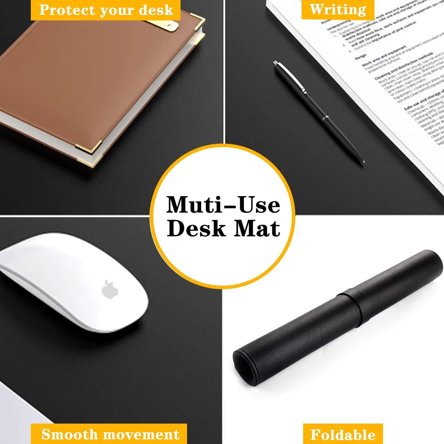 Large Waterproof PU Leather Mouse Pad - 80x40 cm Office Desk Mat and Laptop Protector (Black)