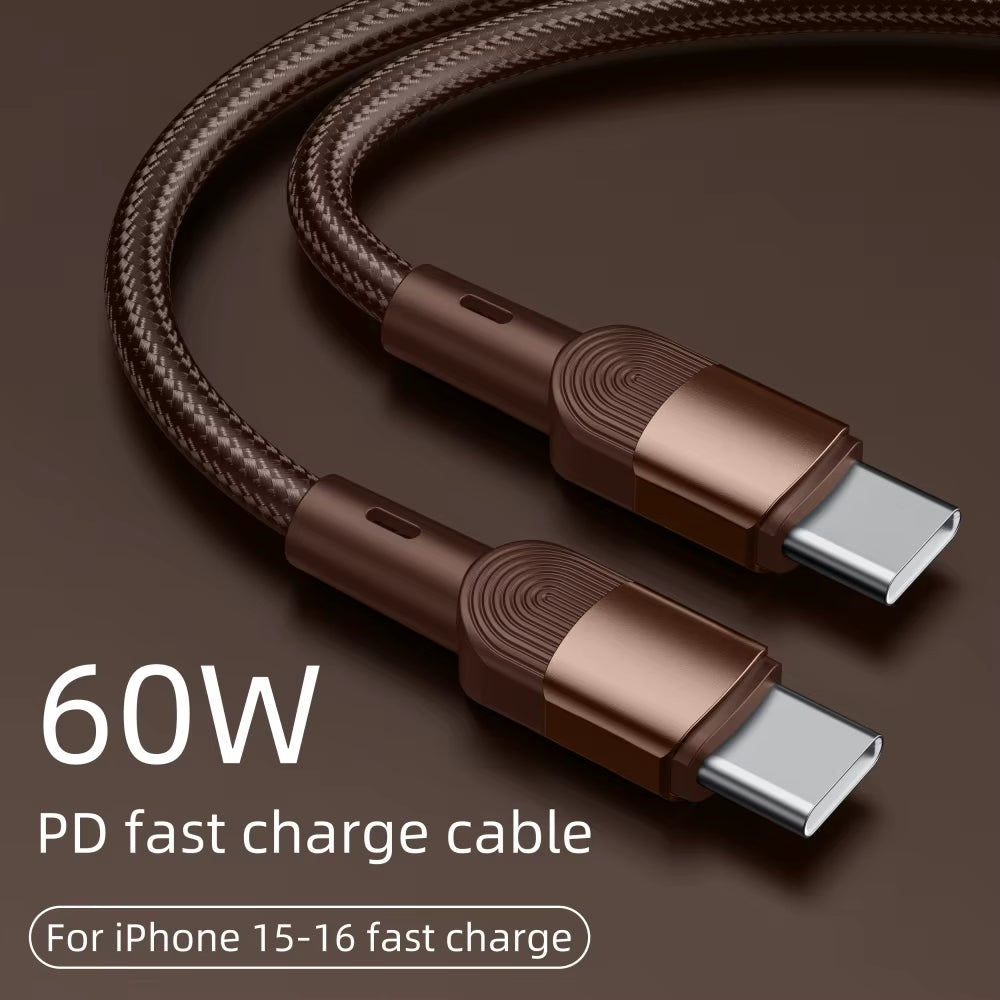 100W Fast Charging USB Type-C Data Cable, Braided for iPhone 15/16, Xiaomi, Huawei, and Samsung