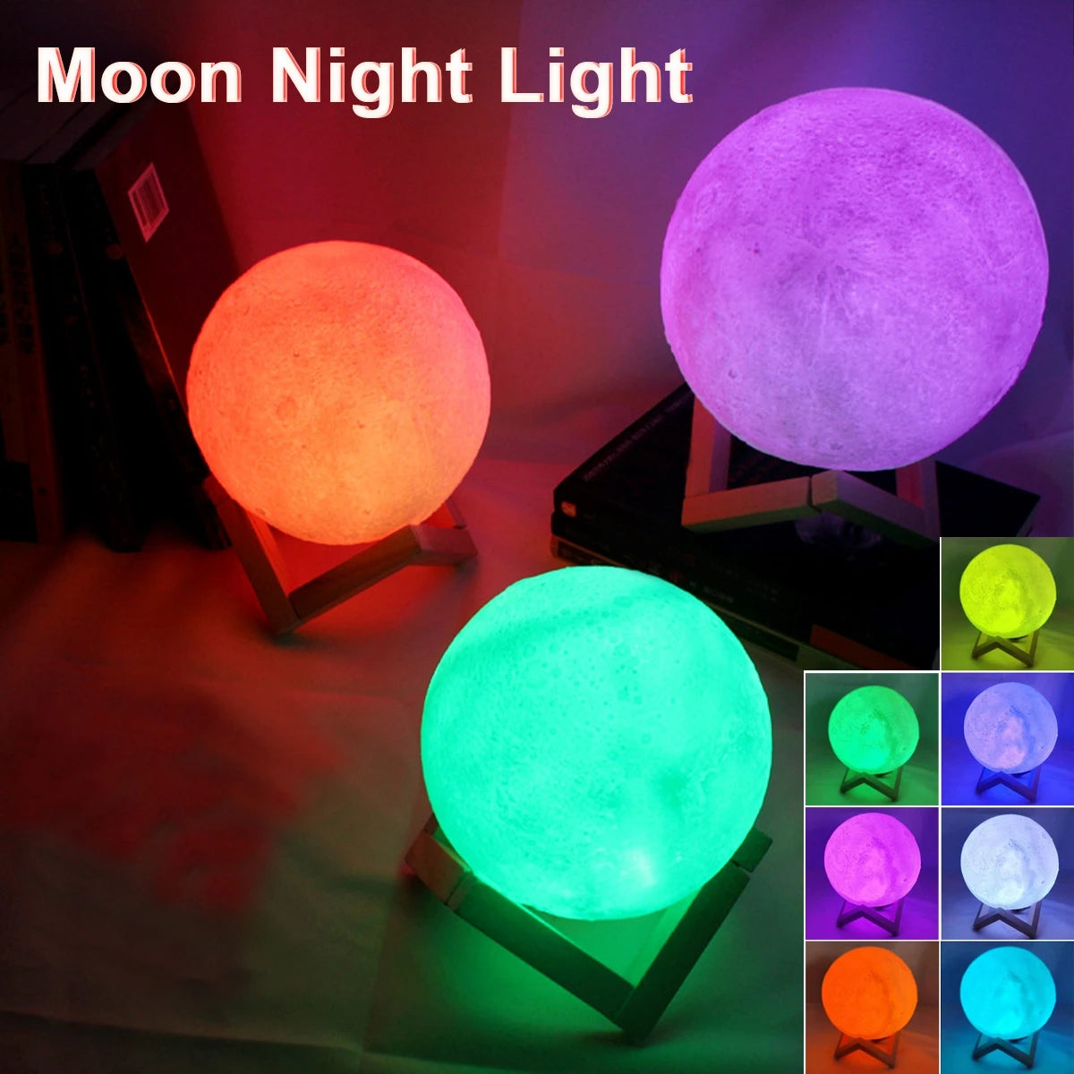 LED Moon Lamp Night Light with Stand - Battery Operated Starry Decor for Bedrooms and Children's Gifts