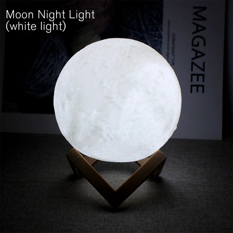 LED Moon Lamp Night Light with Stand - Battery Operated Starry Decor for Bedrooms and Children's Gifts