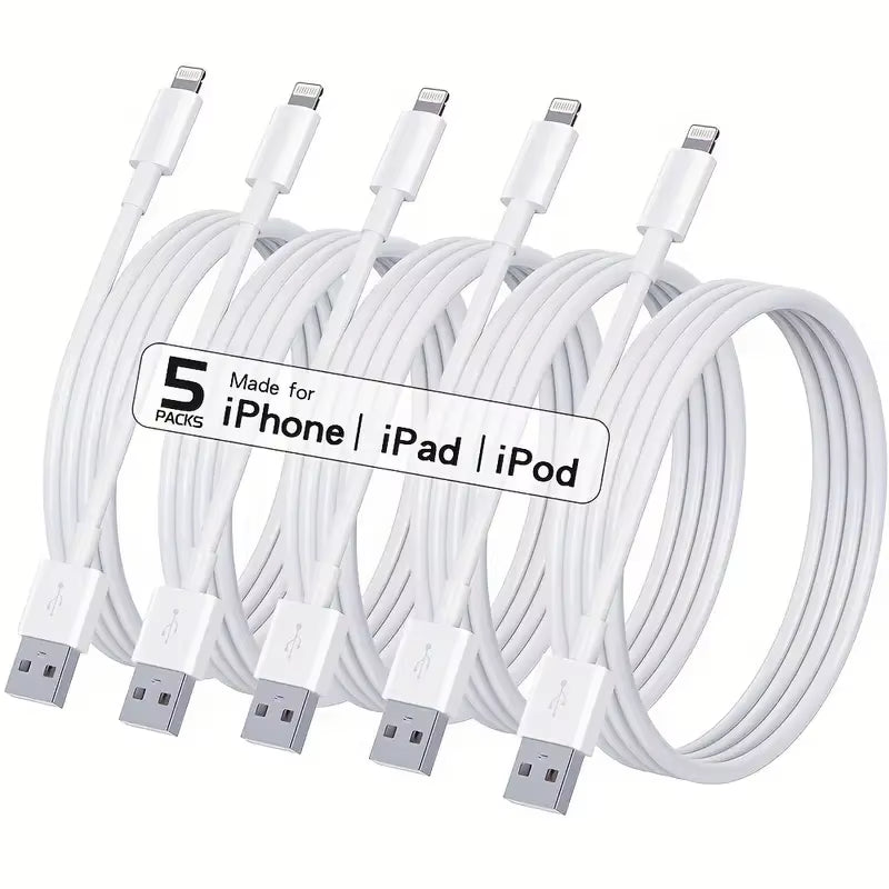 MFi Certified USB to Lightning TPE Fast Charging Cable for iPhone 14/13/12/11 Pro/X/8 and iPad - Available in 1M, 2M, and 3M (3PCS/5PCS) - White