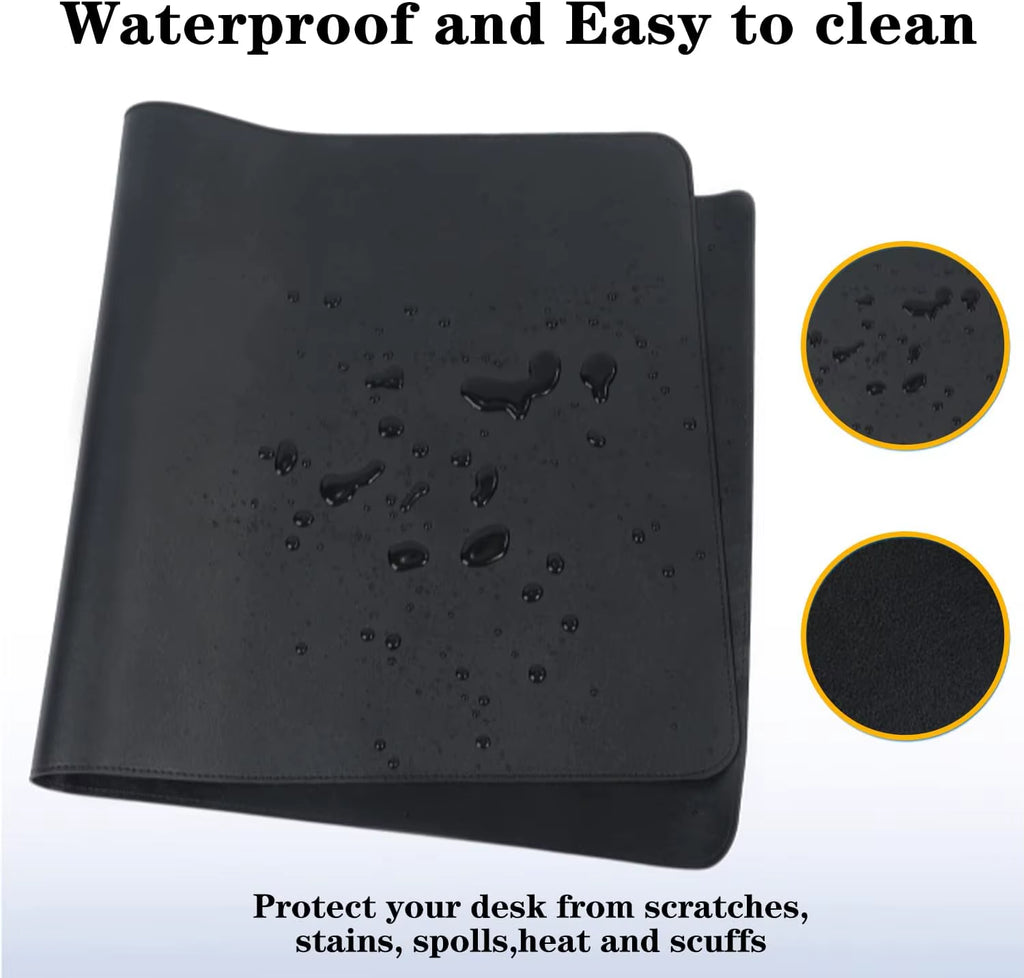 Large Waterproof PU Leather Mouse Pad - 80x40 cm Office Desk Mat and Laptop Protector (Black)