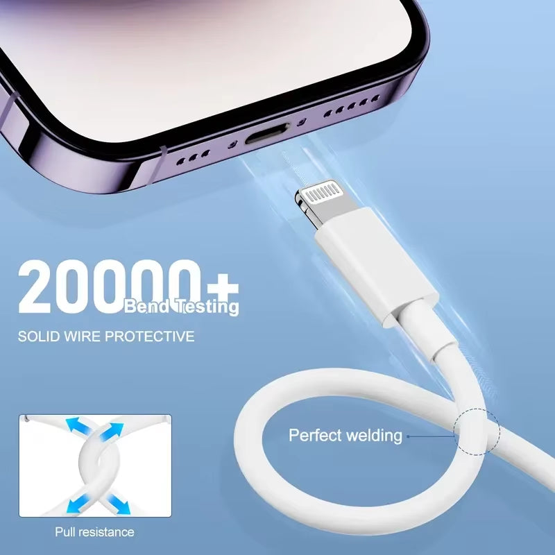 MFi Certified USB to Lightning TPE Fast Charging Cable for iPhone 14/13/12/11 Pro/X/8 and iPad - Available in 1M, 2M, and 3M (3PCS/5PCS) - White