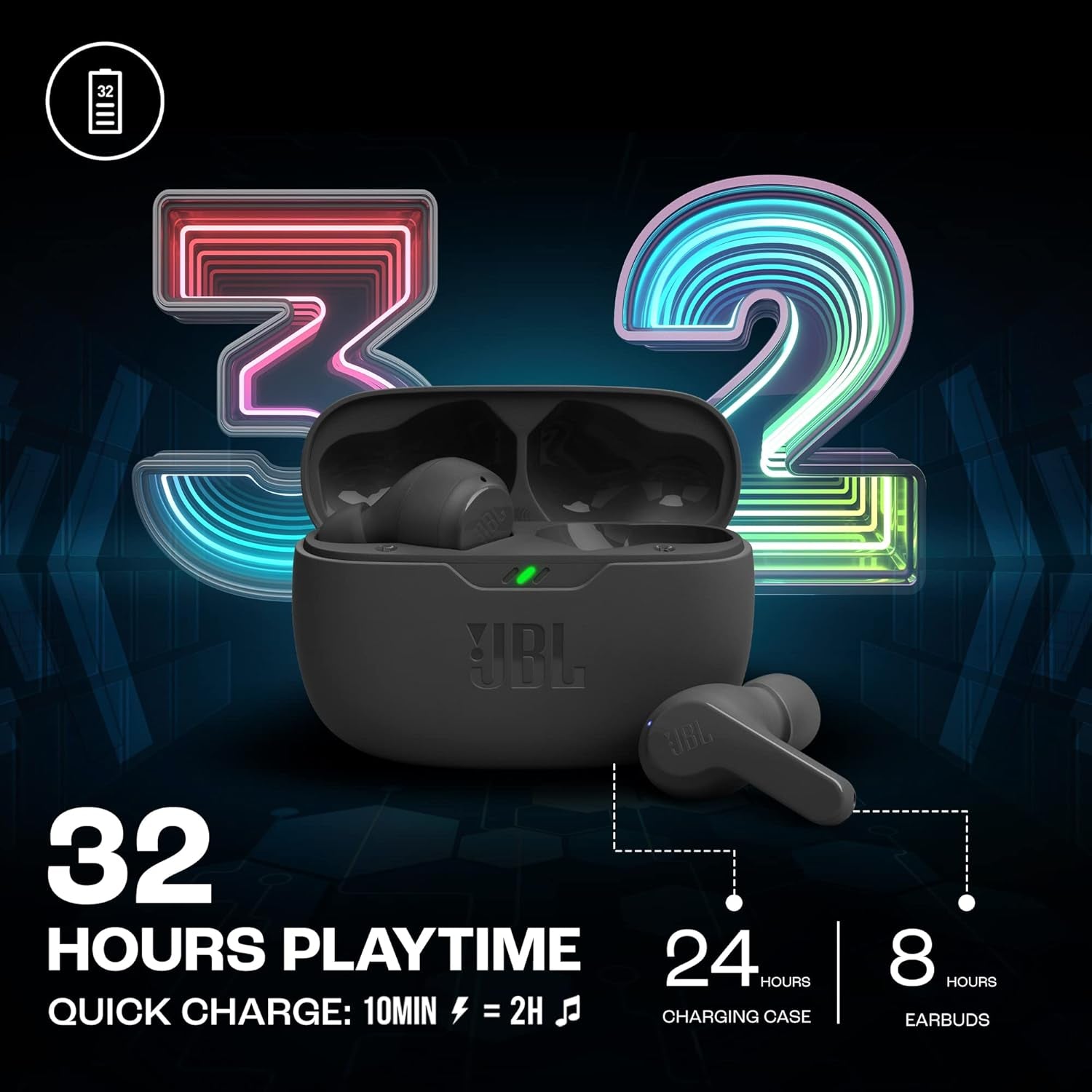 JBL Wave Beam, Auriculares Inalámbricos In-Ear, IP54 E IPX2, Manos Libres Y 32 Horas De Duración De La Batería, En Negro