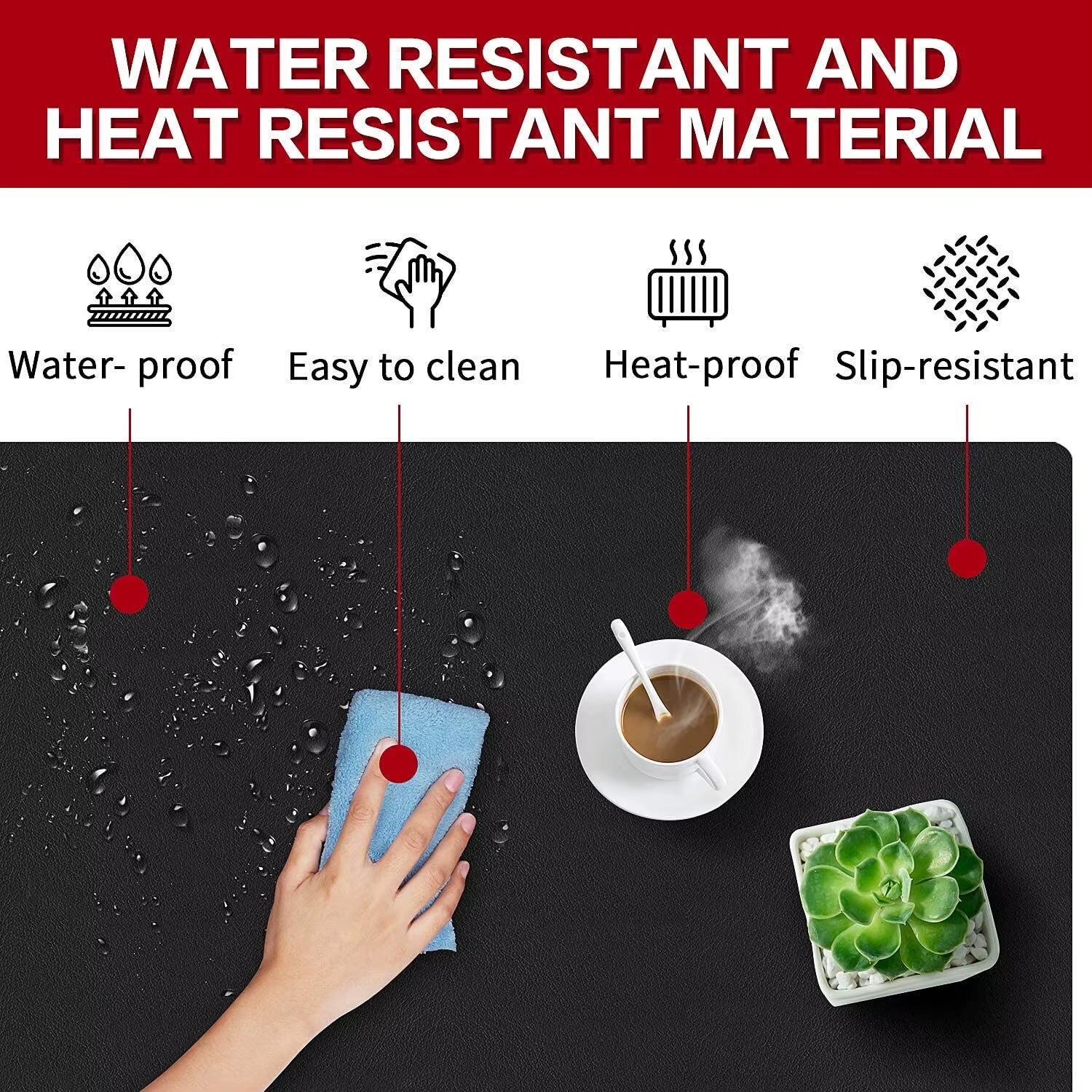 Large Waterproof PU Leather Mouse Pad - 80x40 cm Office Desk Mat and Laptop Protector (Black)