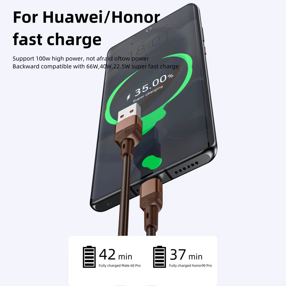 100W Fast Charging USB Type-C Data Cable, Braided for iPhone 15/16, Xiaomi, Huawei, and Samsung