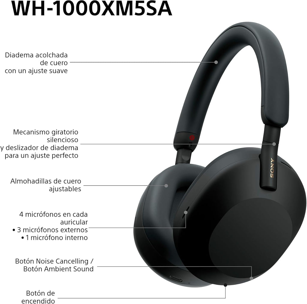 Sony WH-1000XM5SA Edición Especial Con Estuche Blando Auriculares Inalámbricos Premium Y Noise Cancelling, Bluetooth, Llamadas De Calidad, Hi-Res, Hasta 30 H De Batería, Negro