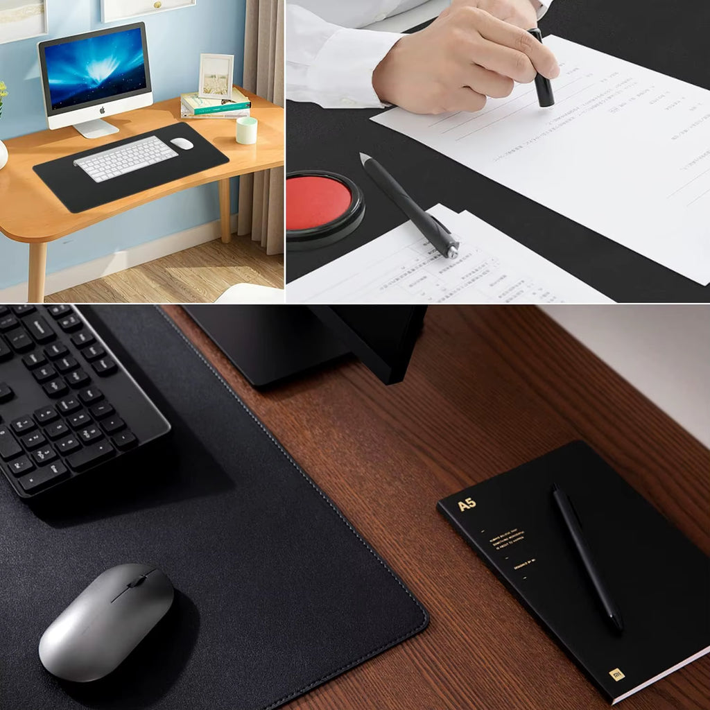 Large Waterproof PU Leather Mouse Pad - 80x40 cm Office Desk Mat and Laptop Protector (Black)