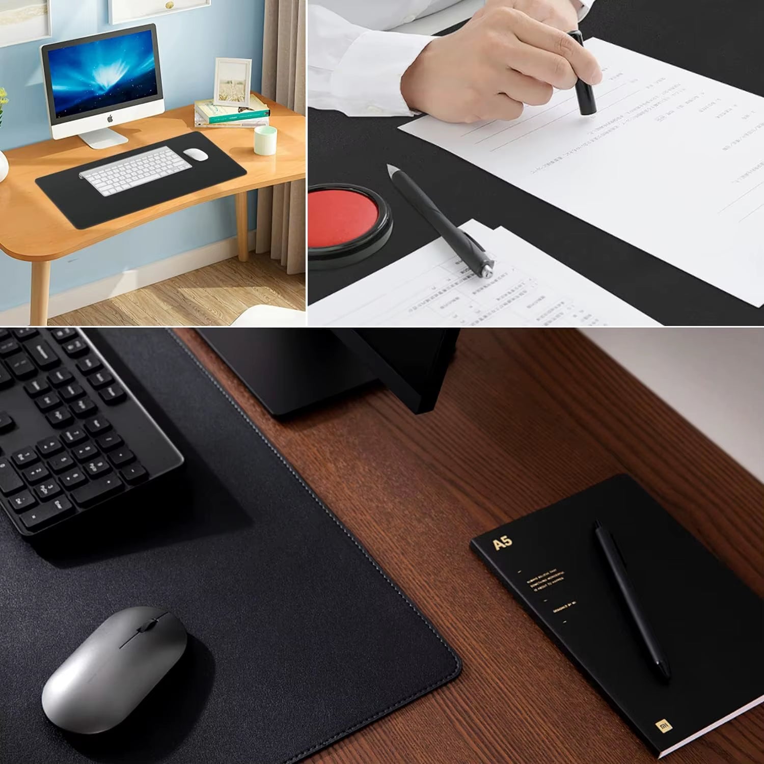 Large Waterproof PU Leather Mouse Pad - 80x40 cm Office Desk Mat and Laptop Protector (Black)