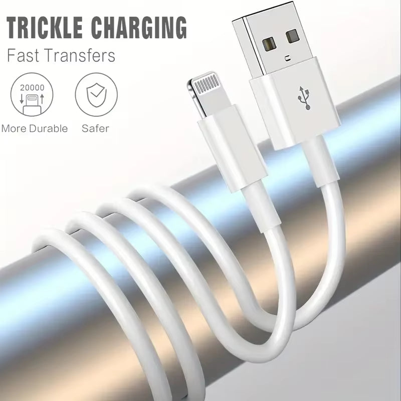 MFi Certified USB to Lightning TPE Fast Charging Cable for iPhone 14/13/12/11 Pro/X/8 and iPad - Available in 1M, 2M, and 3M (3PCS/5PCS) - White