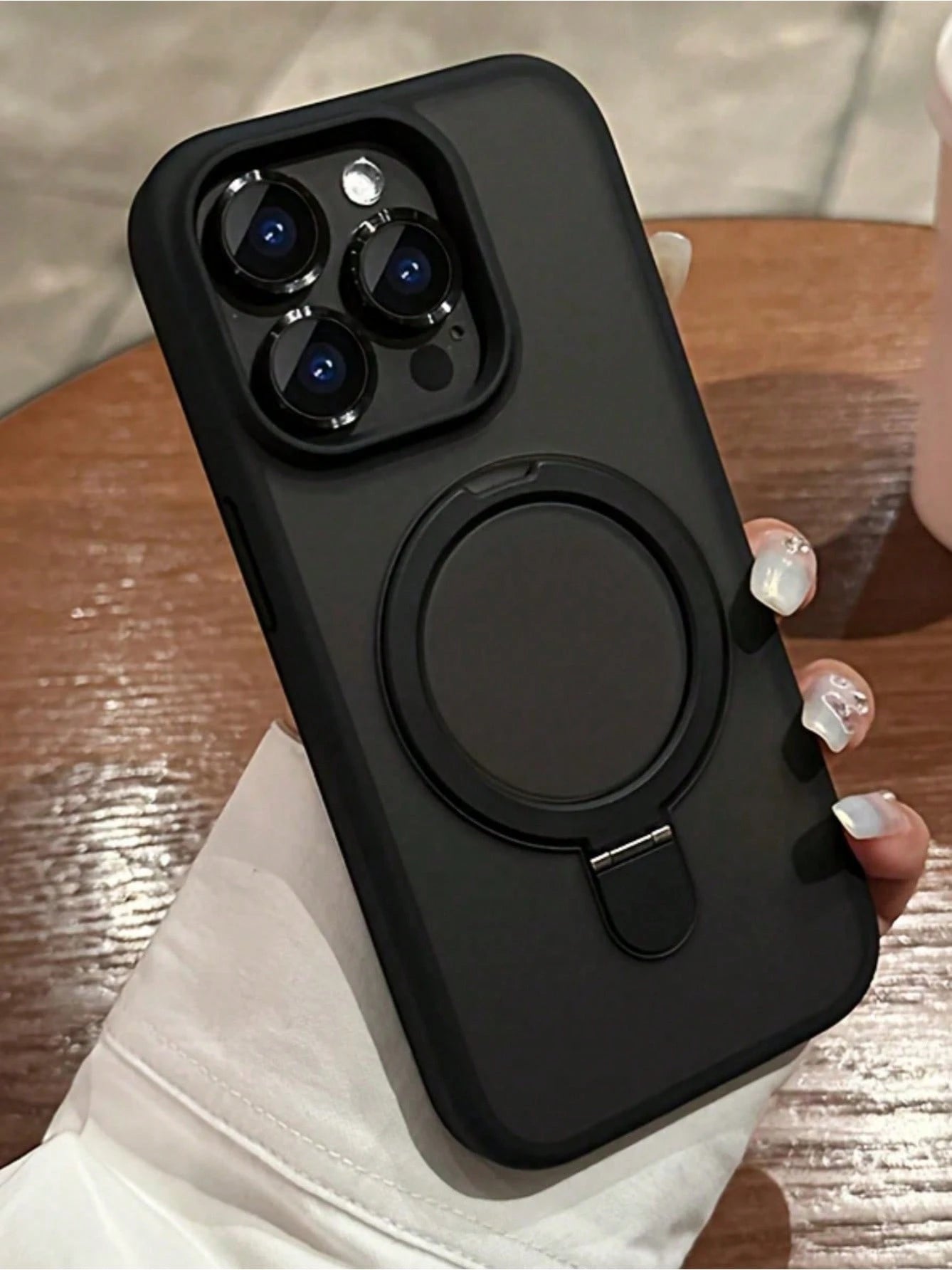 Phone Case Magnetic Ring Case for 13 Pro Max Case Compatible with Magsafe Kickstand Invisible Bracket Matte Frosted Shockproof Cute Cellphone Case for 13 Pro Max-6.7'' Black 1PC