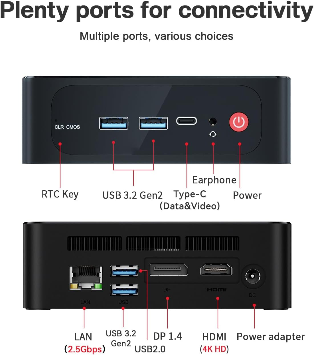 Beelink SER5 Mini PC, AMD Ryzen 5 5500U (6C/12T, 4.0 Ghz) Mini Ordenador De Sobremesa,16 GB RAM DDR4 3200 Mhz, 500 GB SSD, USB3.2, 2.5 G LAN, Wifi 6, BT5.4, Hasta Tres Monitores Con HDMI, DP, USB-C