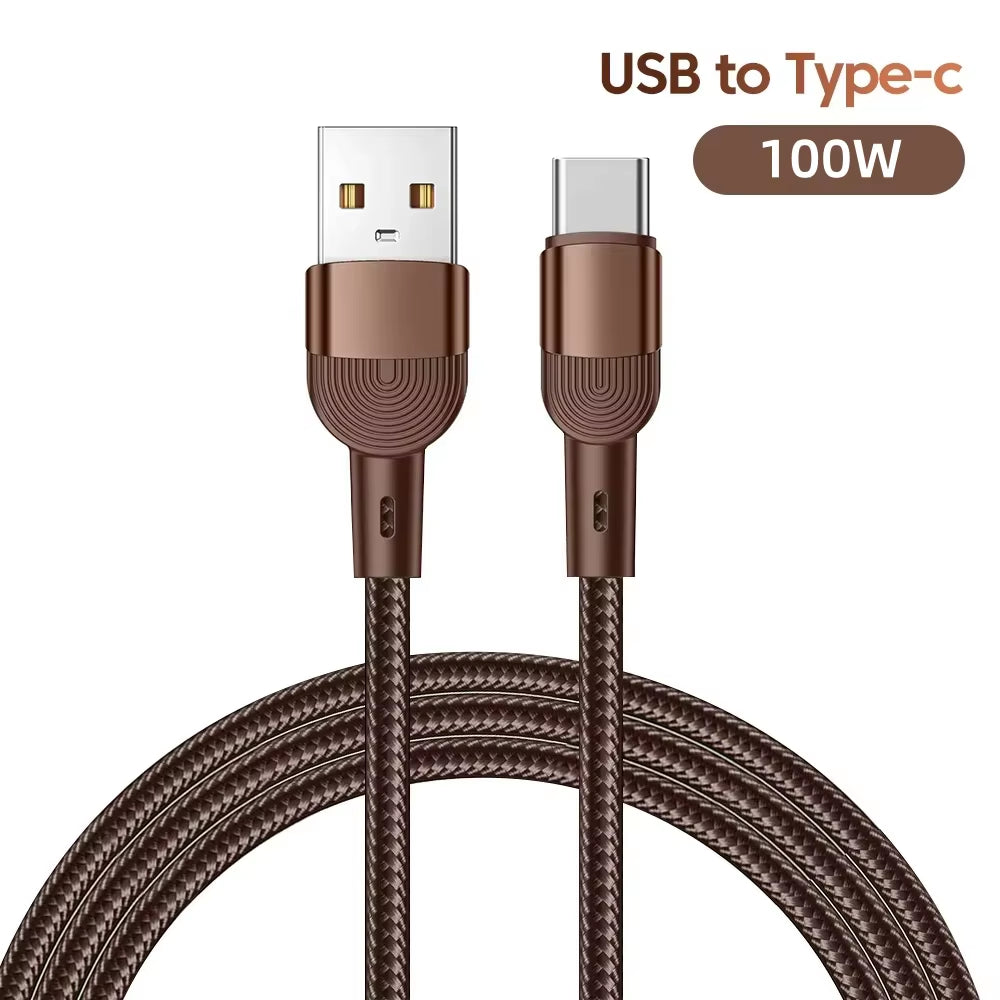 100W Fast Charging USB Type-C Data Cable, Braided for iPhone 15/16, Xiaomi, Huawei, and Samsung