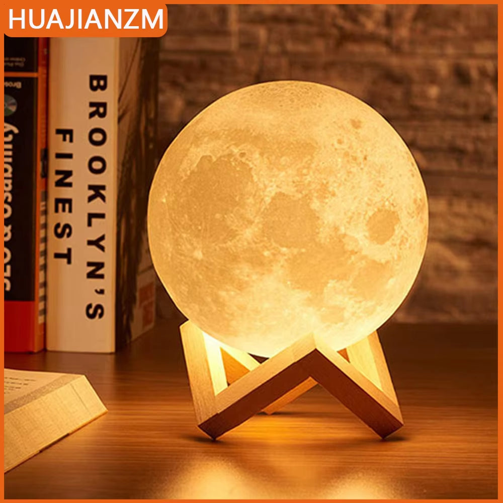 LED Moon Lamp Night Light with Stand - Battery Operated Starry Decor for Bedrooms and Children's Gifts