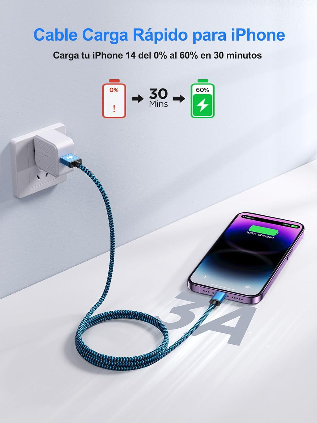 Aioneus Cable Iphone 2M 3Pack, Apple Mfi Certificado