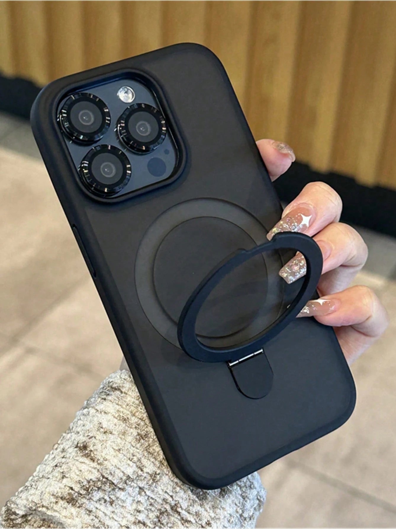 Phone Case Magnetic Ring Case for 13 Pro Max Case Compatible with Magsafe Kickstand Invisible Bracket Matte Frosted Shockproof Cute Cellphone Case for 13 Pro Max-6.7'' Black 1PC