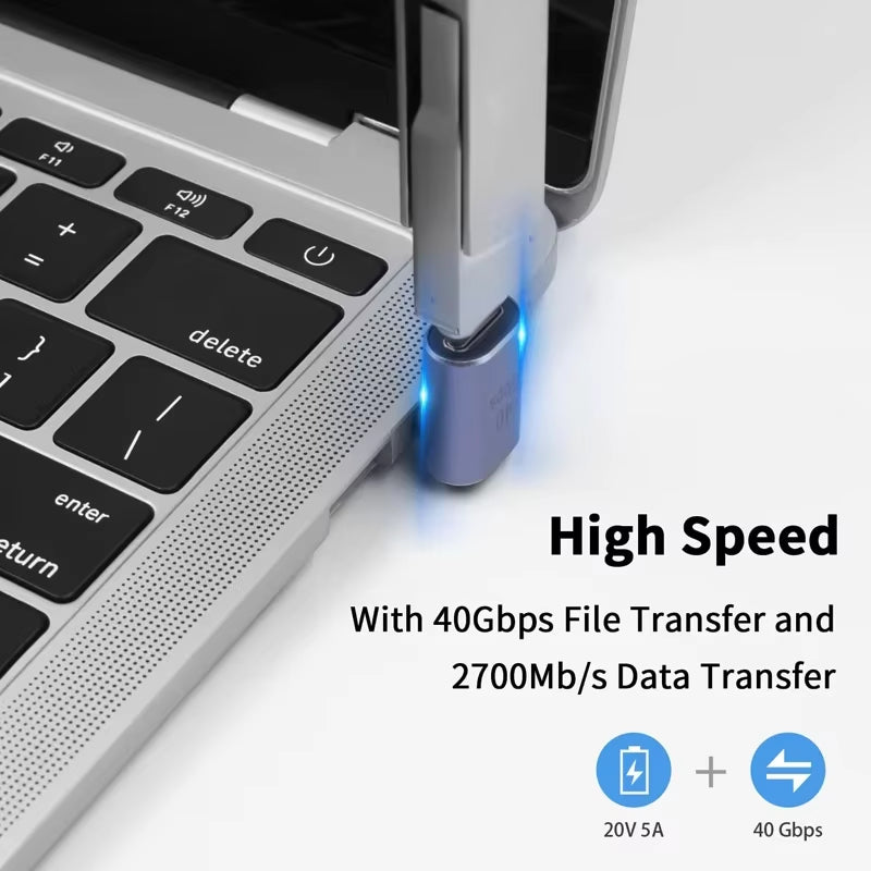 90-Degree USB-C Thunderbolt Adapter - Female to Male Right Angle Elbow for Audio, Data, and Charging Extension