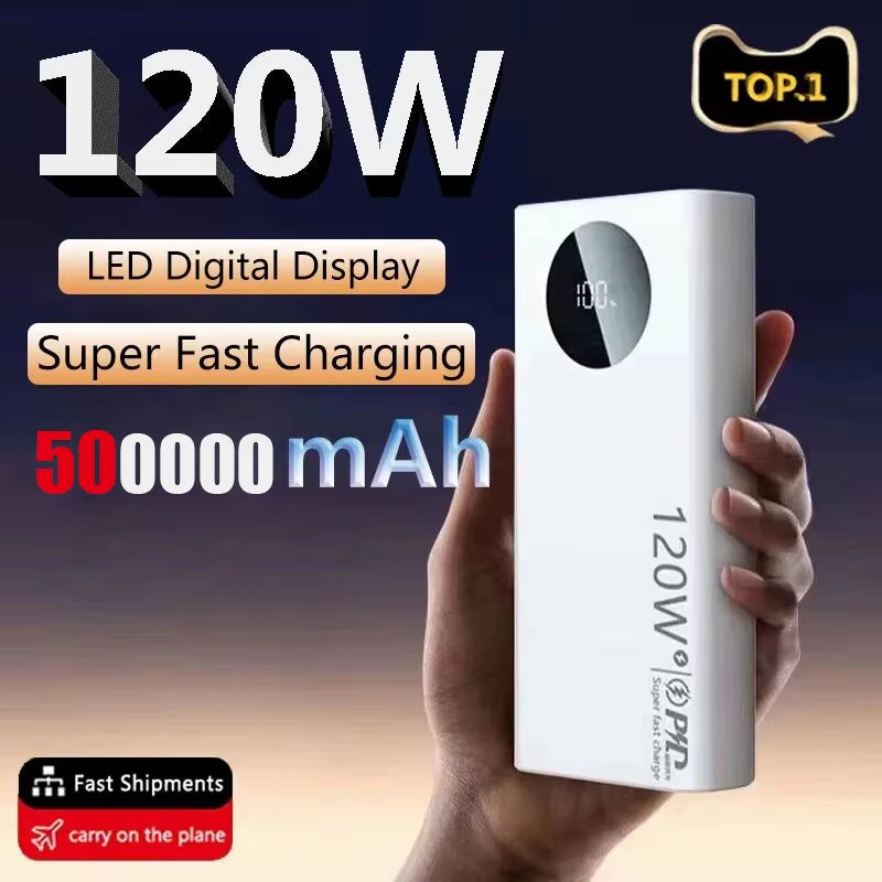Portable Power Bank with Fast Charging 120W 500,000mAh High-Capacity