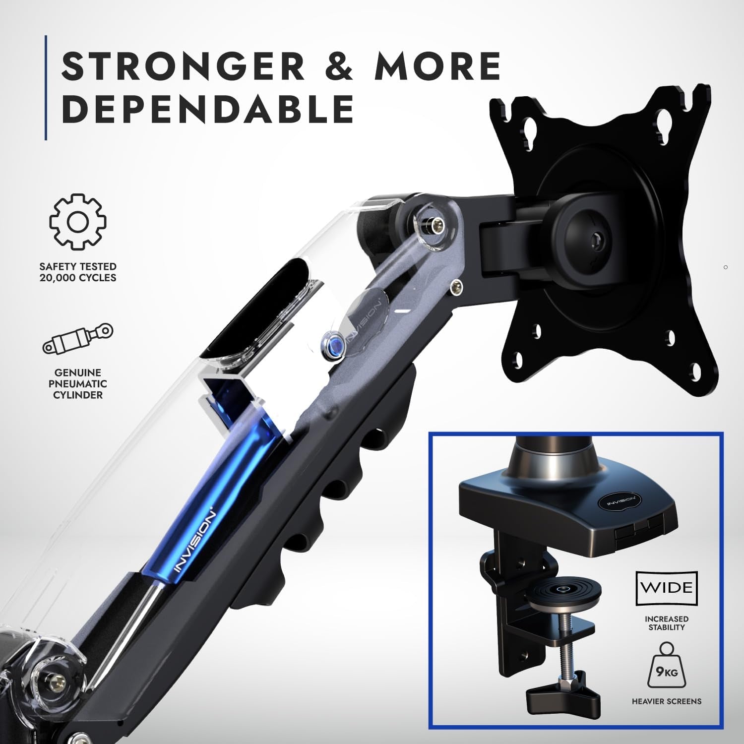 Invision Soporte De Monitor Escritorio Para Pantallas De 19 a 32 Pulgadas, VESA 75 Y 100 Mm, Abrazadera Escritorio Soporte, Ajuste De Altura Con Inclinación, Giratorio, Rotar, Peso 2-9 Kg (MX200)