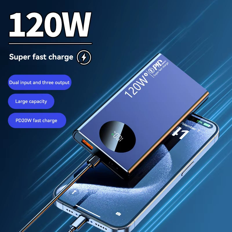 Portable Power Bank with Fast Charging 120W 500,000mAh High-Capacity