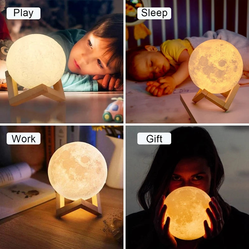 LED Moon Lamp Night Light with Stand - Battery Operated Starry Decor for Bedrooms and Children's Gifts